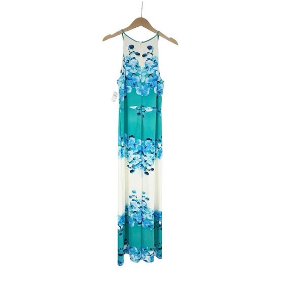 Julia Jordan White Green Blue Floral High Neck Maxi Dress Womens 12 New READ - Picture 7 of 10